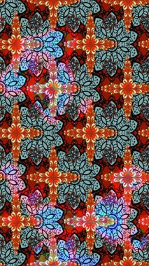 Çiçekli ipek eşarp. El çizimi çiçek unsurları olan soyut çizim raster deseni. Retro tekstil tasarım koleksiyonu. 1950-1960 motifleri. Açık.