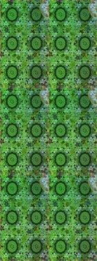 Raster illüstrasyonu. Süslü dekorasyon. Damask altın soyut çiçek yeşil renklerde pürüzsüz desen.