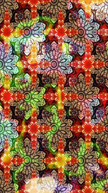 Çiçek desenli çizim. Düz Çiçek Elementleri Tasarımı. Kırmızı ve nötr renklerde çiçekler. Asya tekstil tarzında. Raster illüstrasyonu. Renkli Bahar Teması çizim şablonu.