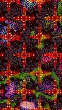 Renkli Bahar Teması eskiz kalıbı. Kahverengi ve siyah renkli çiçekler. Raster illüstrasyonundaki çiçek desenli çizim. Düz Çiçek Elementleri Tasarımı.