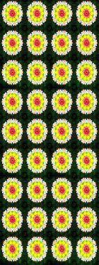 Küçük çiçekteki sevimli çiçek deseni. Varicoloyellow Raster çizimi. Birçok sarı soyut çiçekli tropikal çizim deseni.