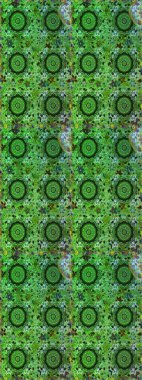 Raster illüstrasyonu. Süslü dekorasyon. Damask altın soyut çiçek yeşil renklerde pürüzsüz desen.