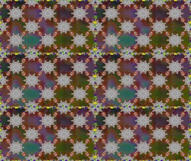 Flowers on brown and gray colors. Tropical seamless floral pattern. Raster illustration.