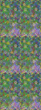 Raster illüstrasyonu. Raster illüstrasyonu. Yeşil ve mavi renkte çiçekler. Kusursuz çiçek deseni. Asya tekstil tarzında.