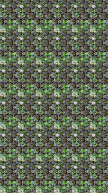 Gri renkli bitkilerden oluşan parlak çiçekli çizim deseni.