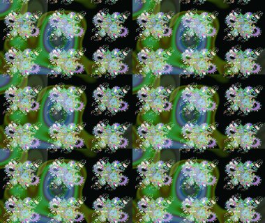 Yeşil renkli çiçekler. Raster illüstrasyonu. Çiçek desenli eskiz, vuruşlar, sıçramalar, yaz çiçekleri..