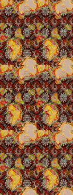 Eskiz arkaplan modeli. Raster - stok. Yapraklı çiçekler ve bej ve kahverengi renkli papatya çiçekleri..