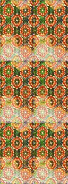 Raster illüstrasyonu. Turuncu renklerde, altın elementlerle kusursuz desen. Klasik klasik klasik arka plan. Geleneksel oryantasyon süsü. Kusursuz klasik raster altın desenli.