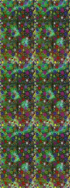 Raster illüstrasyonu. Yeşil ve gri renkli Asya tekstili. Kusursuz çiçek deseni.