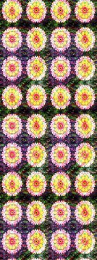 Çok renkli, zarif küçük çiçekler ve sarı renkli komik böcekler, raster desen, illüstrasyon..