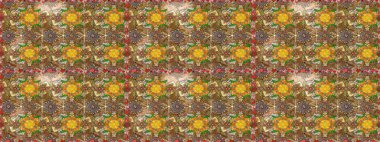 Eskiz arkaplan modeli. Kahverengi yapraklı yabani çiçekler. Suluboya, elle çizilmiş. Raster illüstrasyonu.