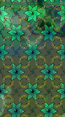 Moda baskısı, albüm, ambalaj kağıdı ve duvar kağıdı için zarif dekoratif süslemeler. Yeşil renkte şirin çiçekler. Raster illüstrasyonu. Küçük çiçekli basit bir çiçek çizimi..