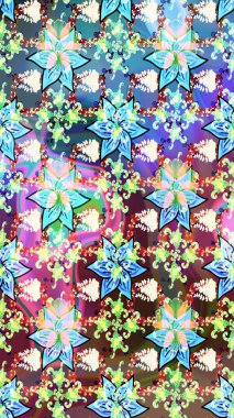 Patlayan çiçekler soyut olarak yerleştirilmiş. Yumuşak, mavi renkte bahar çiçekleri. Raster deseni. Raster illüstrasyonu.