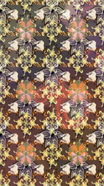 Raster illüstrasyonu. Kahverengi renklerde bahar çiçekleri. Raster çiçek desenli ve çiçekli..