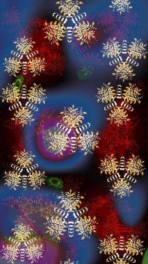 Çiçeksel çizim kalıbının yansıması. Vadinin mavi renkli çiçekleri.