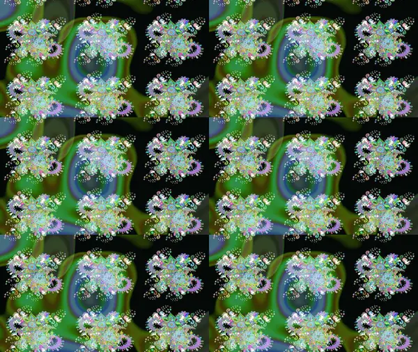 Yeşil renkli çiçekler. Raster illüstrasyonu. Çiçek desenli eskiz, vuruşlar, sıçramalar, yaz çiçekleri..