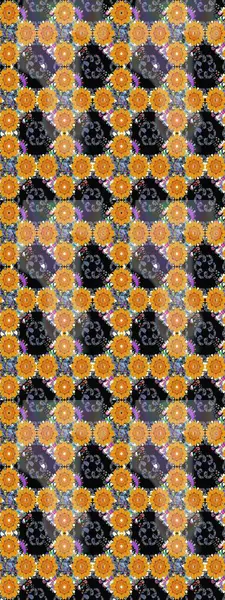 El çizimi çiçekli soyut çizim kalıbı. Raster illüstrasyonu. Sarı renkte çiçekler.