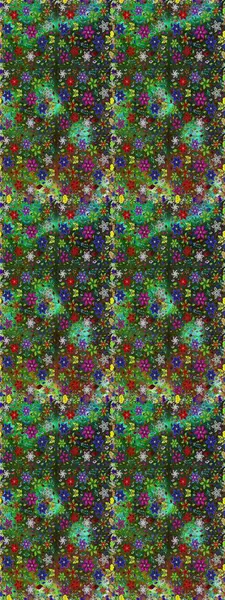 Raster illüstrasyonu. Yeşil ve gri renkli Asya tekstili. Kusursuz çiçek deseni.