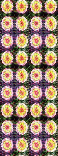 Çok renkli, zarif küçük çiçekler ve sarı renkli komik böcekler, raster desen, illüstrasyon..