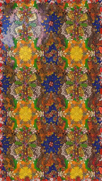 Şirin çiçek elementleri. Taslak desenli, modaya uygun kumaş deseni. Düz Çiçek Elementleri Tasarımı. Raster illüstrasyonu. Renkli Bahar Teması çizim şablonu.