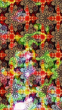 Kırmızı renklerde. Raster illüstrasyonundaki çiçek desenli çizim. Güzel kumaş deseni. Raster illüstrasyonu.