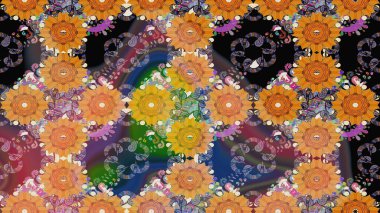 Turuncu renkte şirin çiçekler. Moda baskısı, albüm, ambalaj kağıdı ve duvar kağıdı için zarif dekoratif süslemeler. Raster illüstrasyonu. Küçük çiçekli basit bir çiçek çizimi..