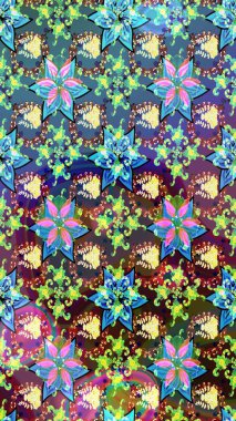 Renkli Bahar Teması eskiz kalıbı. Sevimli çiçek raster deseni. Mavi renkli çiçekler. Düz Çiçek Elementleri Tasarımı.