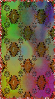 Yeşil ve kahverengi el çizimi desen. Karalama çiçekleri kusursuz desen. Sanat, esinlenerek ve kahverengiye benzer çiçekler bırakır. Raster deseni.