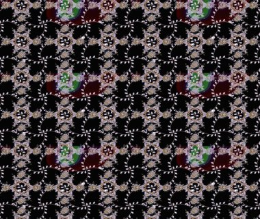 Raster - stok. Yapraklı çiçekler ve papatya çiçekli siyah renkte papatyalar. Taslak arkaplan deseni.