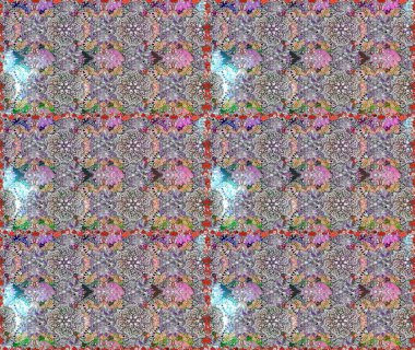 Raster illüstrasyonu. Gri ve nötr renklerde Asya tekstil tarzında. Çiçeklerle suluboya desenleri.