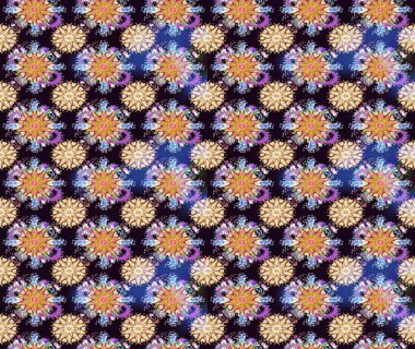 Eskiz geçmişi. Eski usul. Kumaş, tekstil, duvar kağıdı baskısı için. Renkli desenli eskiz deseni, siyah çiçekler ve dekoratif elementlerle. Raster illüstrasyonu.