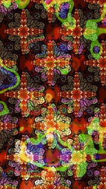 Çiçek desenli çizim. Kahverengi ve siyah renkli çiçekler. Renkli Bahar Teması eskiz kalıbı. Asya tekstil tarzında. Düz Çiçek Elementleri Tasarımı. Raster illüstrasyonu.