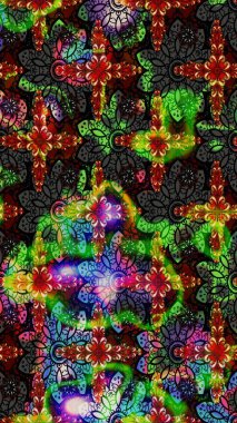 Raster. Siyah ve yeşil renkli güzel çiçekli çizim deseni, suluboya çiçek deseni, duvar kağıdı, kart veya kumaş için fayanslı..