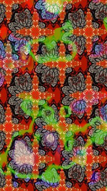 Renkli Bahar Teması eskiz kalıbı. Sevimli çiçek raster deseni. Kırmızı ve kahverengi renkte çiçekler. Düz Çiçek Elementleri Tasarımı.