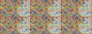 Raster illüstrasyonunda kusursuz çiçek deseni. Tarafsız ve yeşil renklerde. Raster illüstrasyonu. Güzel kumaş deseni.