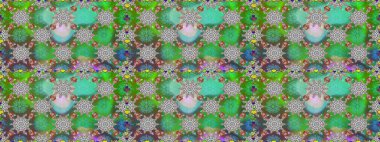 Klasik taslak çizimi. Raster çiçek izi. Çiçek yeşili ve gri pürüzsüz desen.