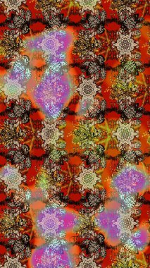 Güzel kumaş deseni. Çiçekler, dallar, bitkiler ve çiçekler. El çizimi. Raster illüstrasyonu.