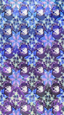 Raster illüstrasyonundaki çiçek desenli çizim. Mavi renkte çiçekler.