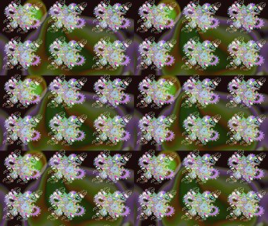 Küçük çiçekteki sevimli çiçek deseni. Raster illüstrasyonu. Yeşil renkte çiçekler.