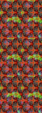 Raster illüstrasyonu. Şirin çiçekli eskiz deseni ve kırmızı renklerde yapraklar, suluboya çiçek deseni, duvar kağıdı, kart veya kumaş için fayanslı.