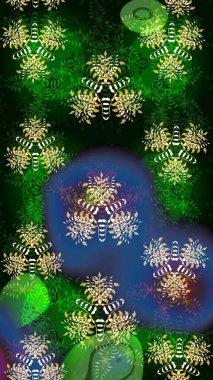 Yeşil renkli şirin tekstil. Raster illüstrasyonu. Çiçek duvar kâğıdı. Renkli çizim kalıbı. Çiçek arka planı.