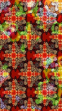 Robot resim. Kırmızı ve kahverengi renkte çiçekler. Raster illüstrasyonu. Şirin çiçek elementleri..