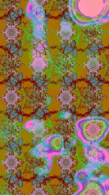 Çiçekli çiçek deseni, suluboya. Kahverengi ve yeşil renkli çiçekler. Renkli Bahar Teması çizim kalıbı. Düz Çiçek Elementleri Tasarım Raster illüstrasyonu.