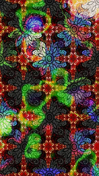 Küçük renkli çiçekler. Moda baskıları için zarif bir şablon. Siyah ve gri çiçekli bahar çiçekleri. Motley illüstrasyonu. Küçük çiçekte şirin desenler.