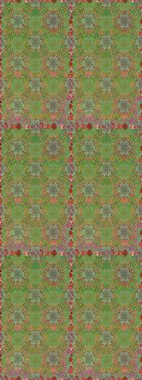 Yeşil ve nötr renklerde etnik çiçeklerle kusursuz bir desen. Asya Tekstil 'inde Raster Çiçek İllüstrasyonu.