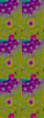 Çiçekli eskiz çizimi. Düz Çiçek Elementleri Tasarımı. Yeşil ve mor renkli çiçekler. Renkli Yaz Teması çizim şablonu.