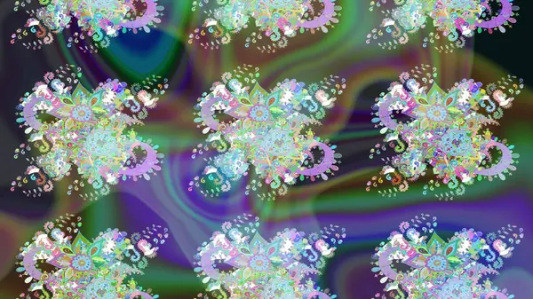 Şirin çiçekli, desenli, yeşil renkli bir eskiz deseni. El çizimi çiçek çizimi deseni (fayans). Tekstil için suluboya çizim deseni.