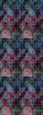 Raster deseni. Kahverengi renklerde bahar çiçekleri. Patlayan çiçekler soyut olarak yerleştirilmiş. Raster illüstrasyonu.