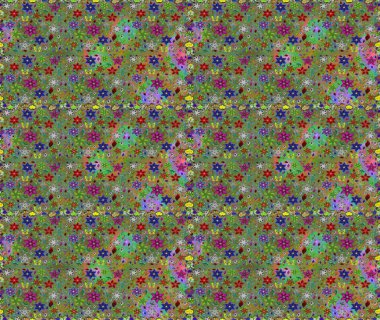 Renkli Bahar Temalı Kusursuz Arkaplan. Raster illüstrasyonunda kusursuz çiçek deseni. Süslü kumaş deseni. Düz Çiçek Elementleri Tasarımı.