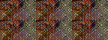 Raster illüstrasyonundaki çiçek desenli çizim. Kahverengi renkte çiçekler.